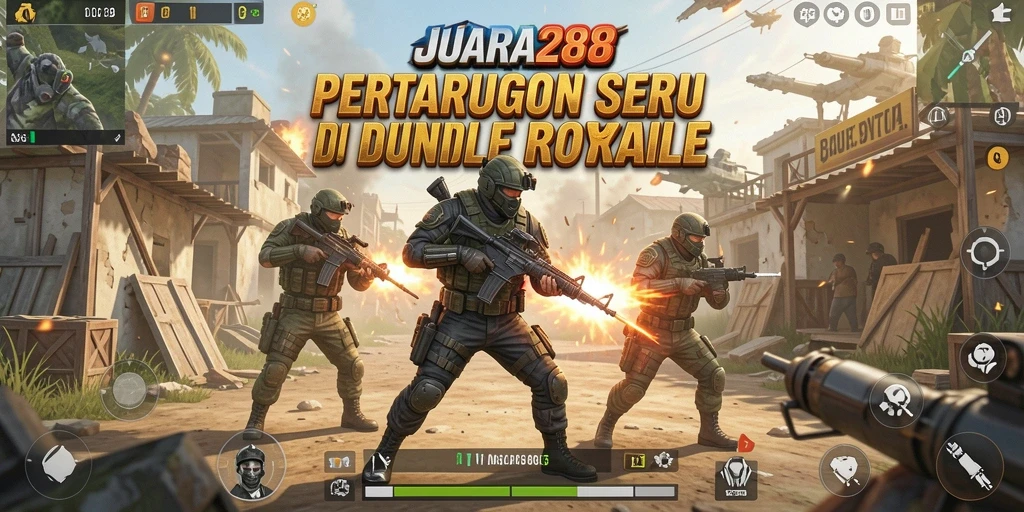 Screenshot utama JUARA288 menampilkan aksi seru dalam pertempuran Battle Royale.