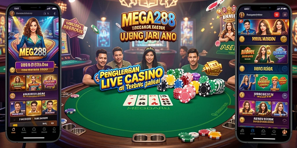 Screenshot gameplay MEGA288 yang menampilkan dealer profesional di meja permainan Live Casino.