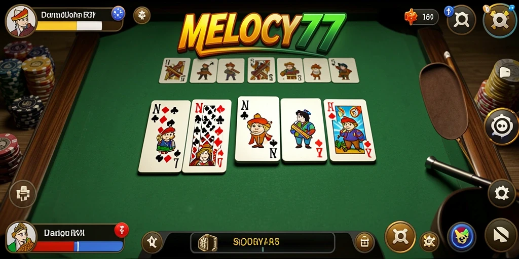 Tampilan gameplay menarik dalam MELODY77 dengan kartu domino.