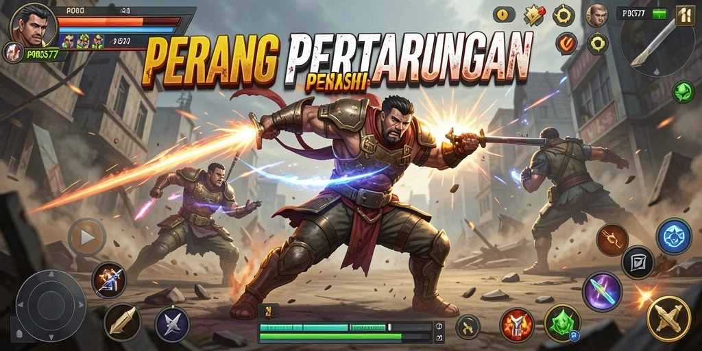Tangkapan layar POROS77 menunjukkan duel seru antar karakter dalam arena pertarungan.